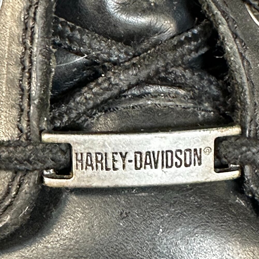 Harley-Davidson Black Leather Lace-Up Buckle Heeled Motorcycle Boots - Picture 7 of 16